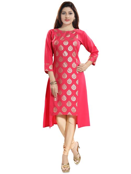 foil print asymmetric kurta - 16694923 - Standard Image - 1