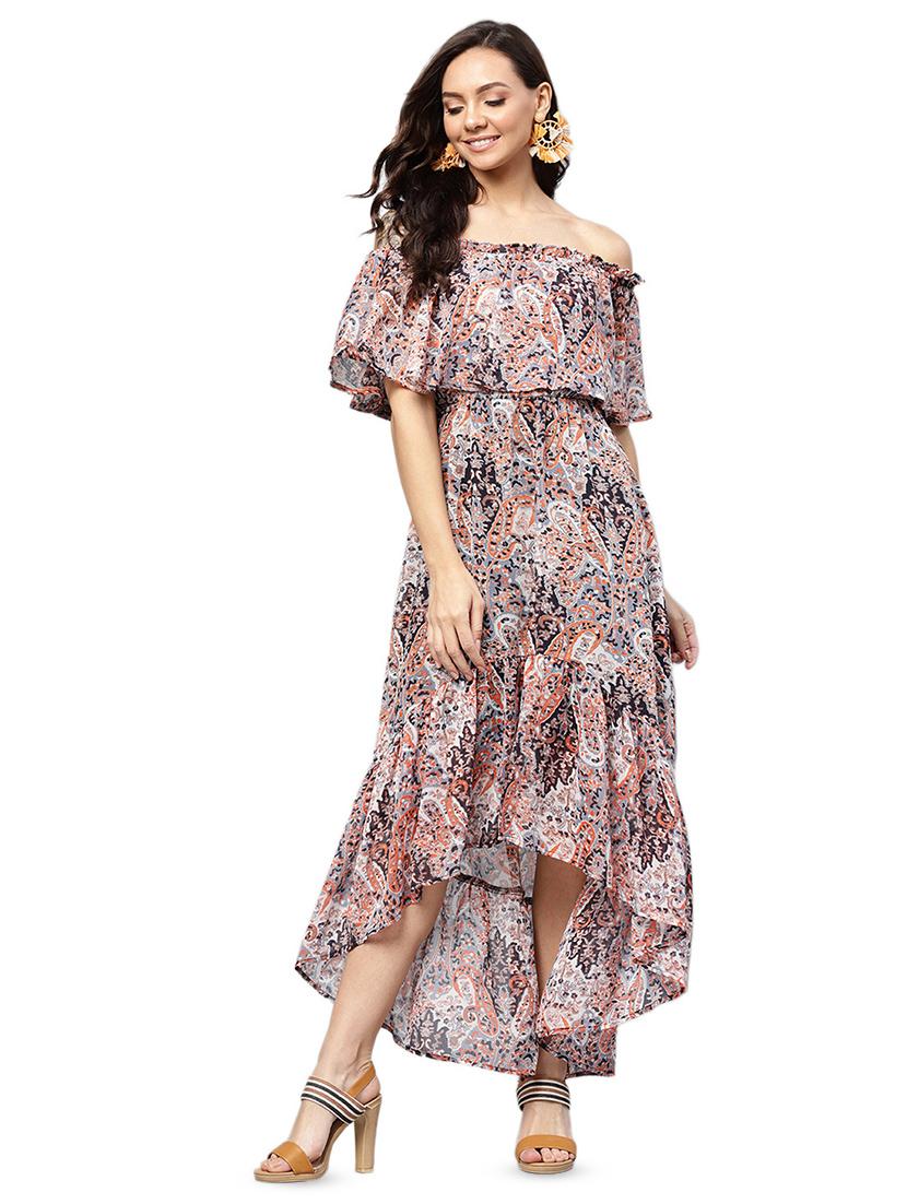off shoulder printed high low dress - 16695235 - Zoom Image - 1