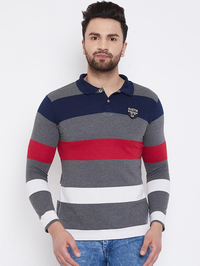 grey striped polo t-shirt - 16695662 - Zoom Image - 1
