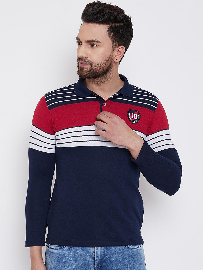 navy blue striped polo t-shirt - 16695663 - Zoom Image - 1