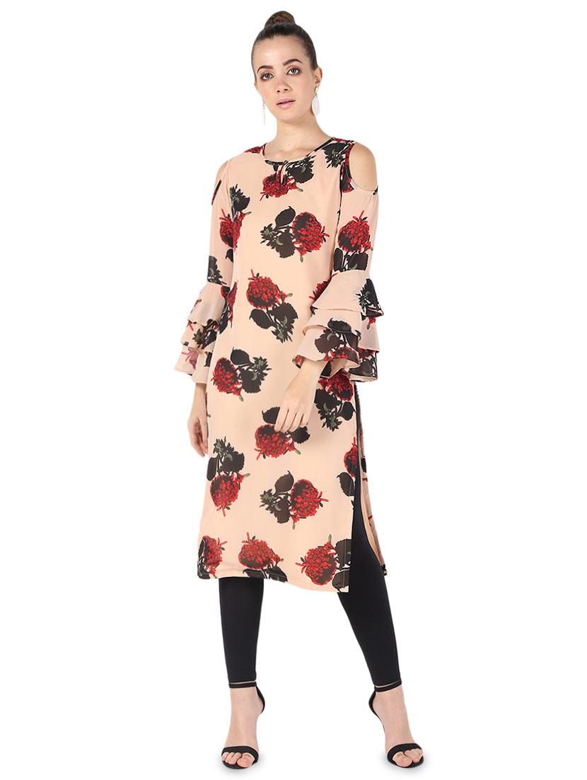 floral printed bell sleeves straight kurta - 16695715 - Zoom Image - 1