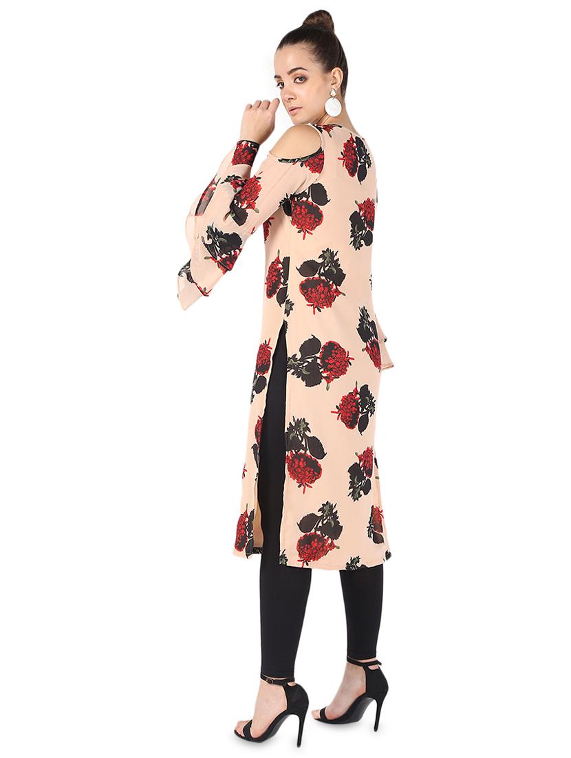 floral printed bell sleeves straight kurta - 16695715 - Zoom Image - 3