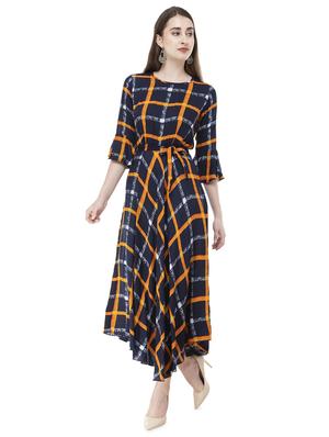 round neck checkered asymmetric dress - 16695744 - Standard Image - 2