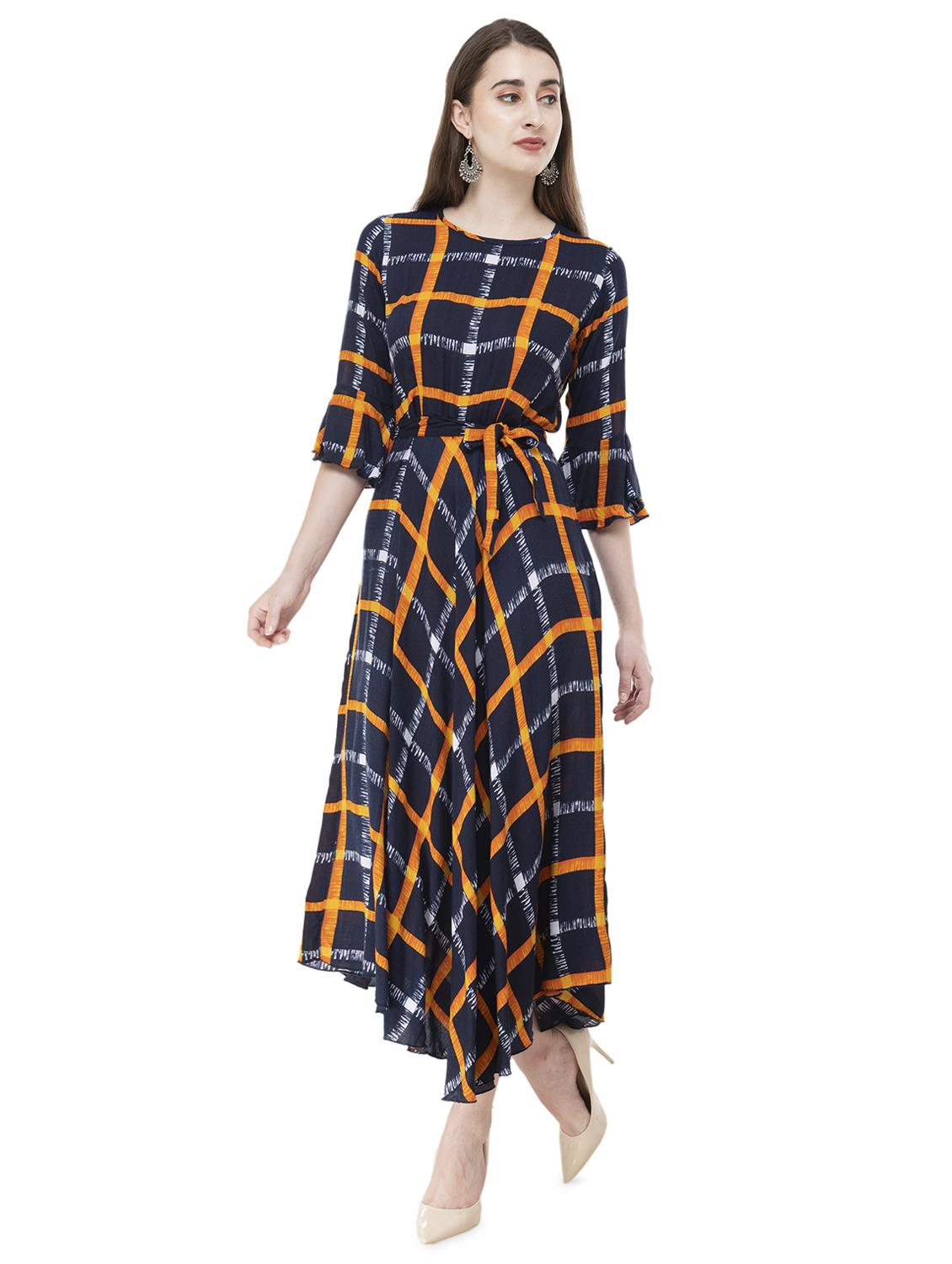 round neck checkered asymmetric dress - 16695744 - Zoom Image - 2