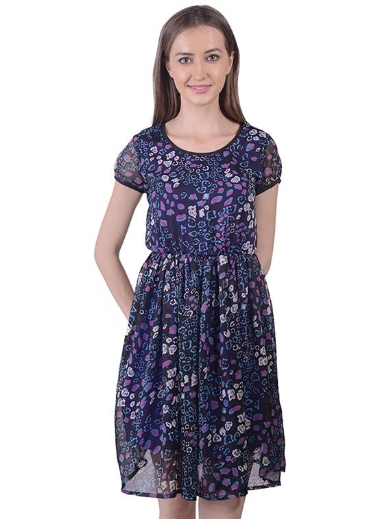 round neck gathered a-line dress - 16695749 - Zoom Image - 1