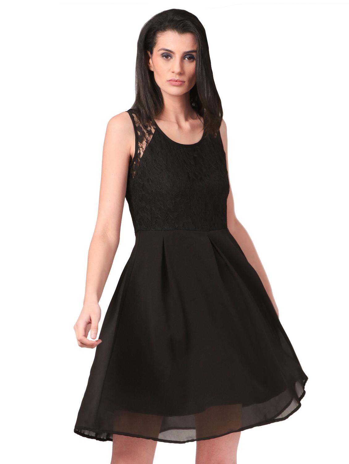 round neck floral laced belted dress - 16695755 - Zoom Image - 1