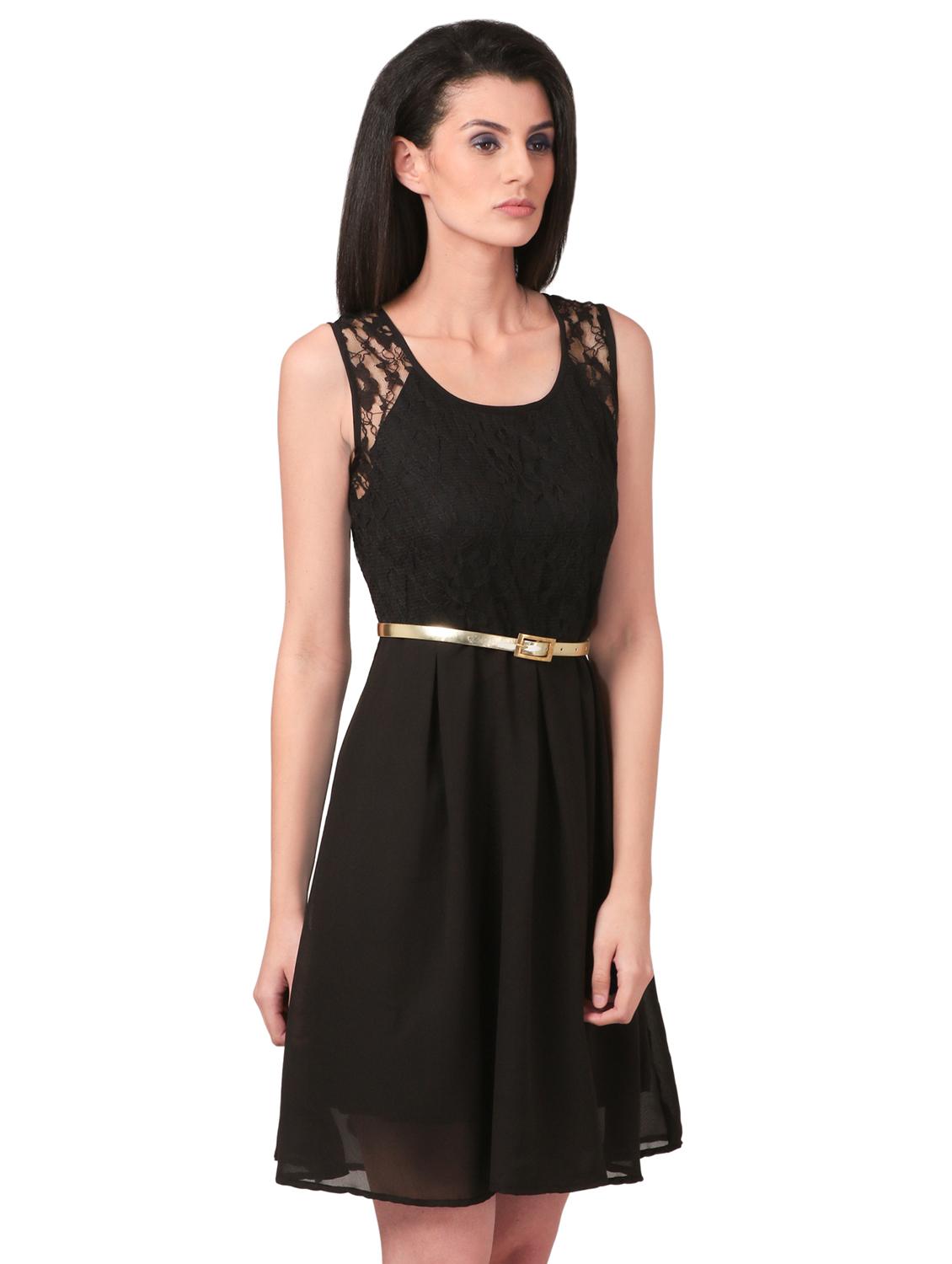 round neck floral laced belted dress - 16695755 - Zoom Image - 2