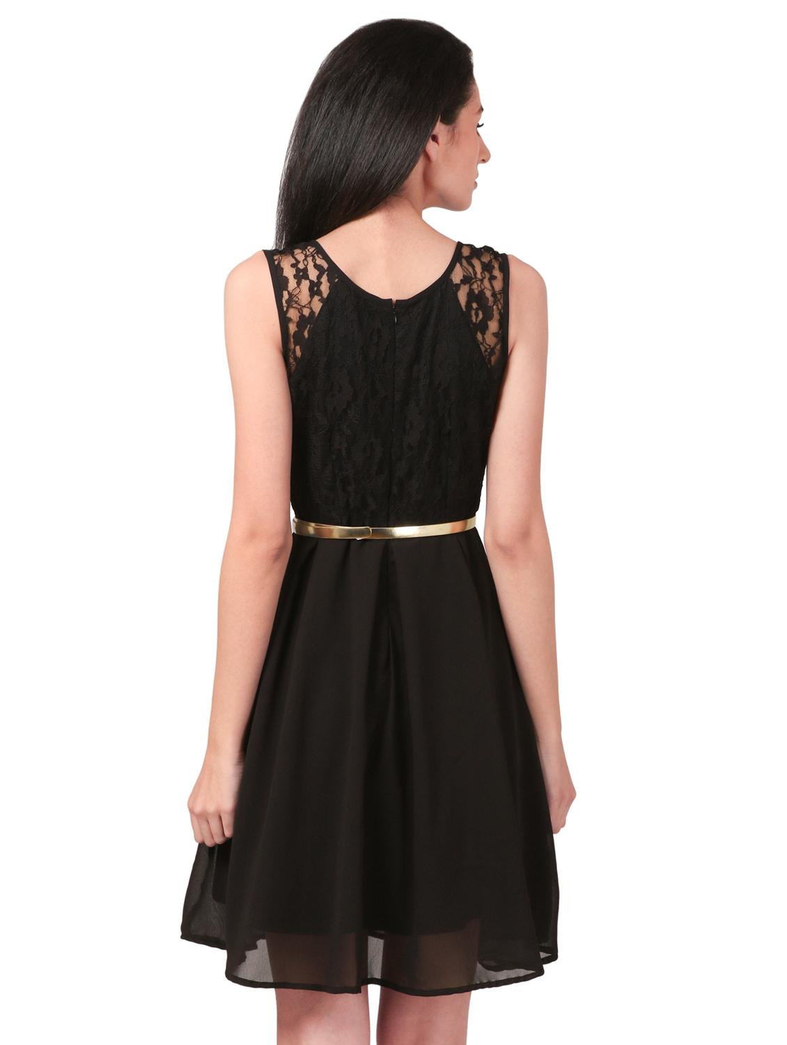 round neck floral laced belted dress - 16695755 - Zoom Image - 3