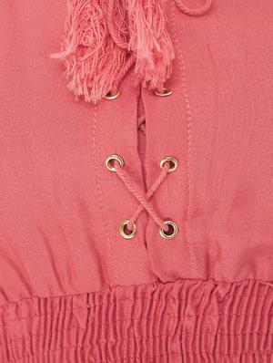 tassel tie up ruched peplum top - 16695773 - Standard Image - 5