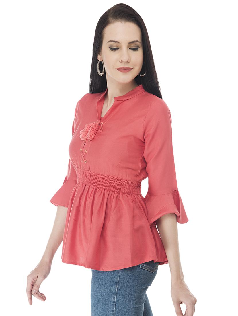 tassel tie up ruched peplum top - 16695773 - Zoom Image - 2