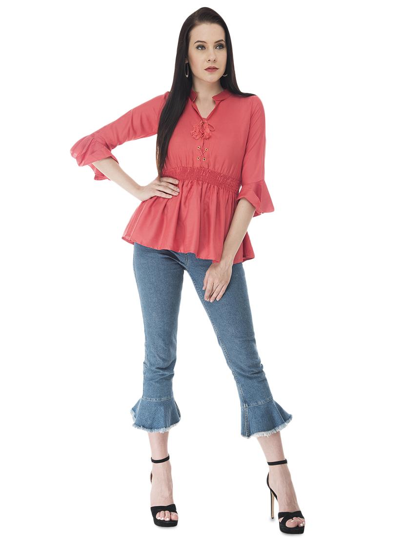 tassel tie up ruched peplum top - 16695773 - Zoom Image - 4
