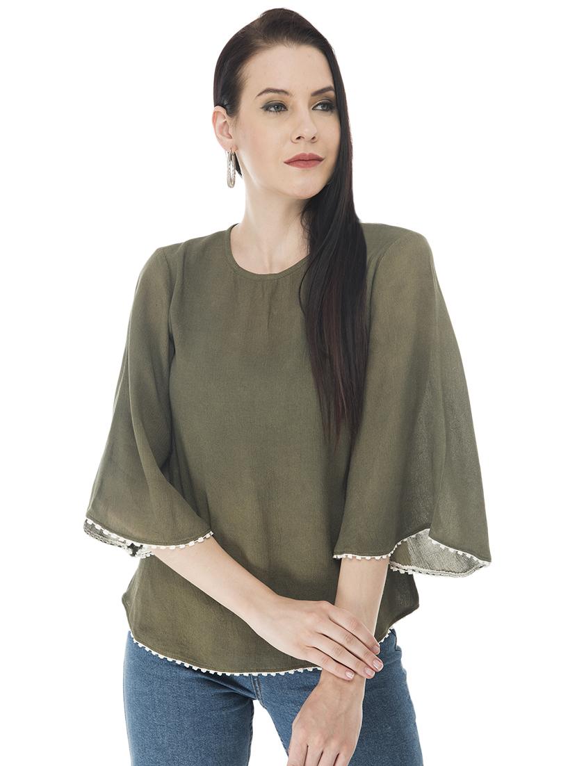 bell sleeved contrast lace detail top - 16695783 - Zoom Image - 1