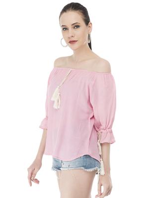 off shoulder contrast tassel tie up top - 16695795 - Standard Image - 2