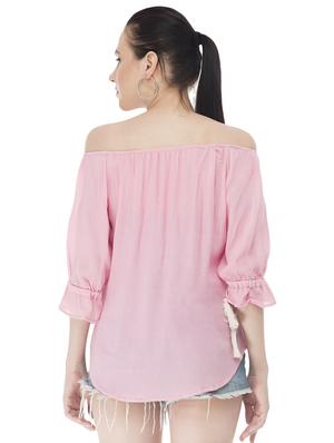off shoulder contrast tassel tie up top - 16695795 - Standard Image - 3