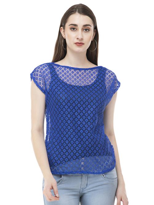 boat neck floral laced top - 16695800 - Standard Image - 1