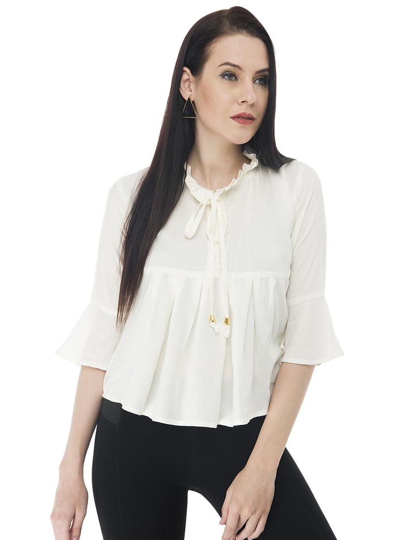 frill trim pleated high low top - 16695803 - Zoom Image - 1