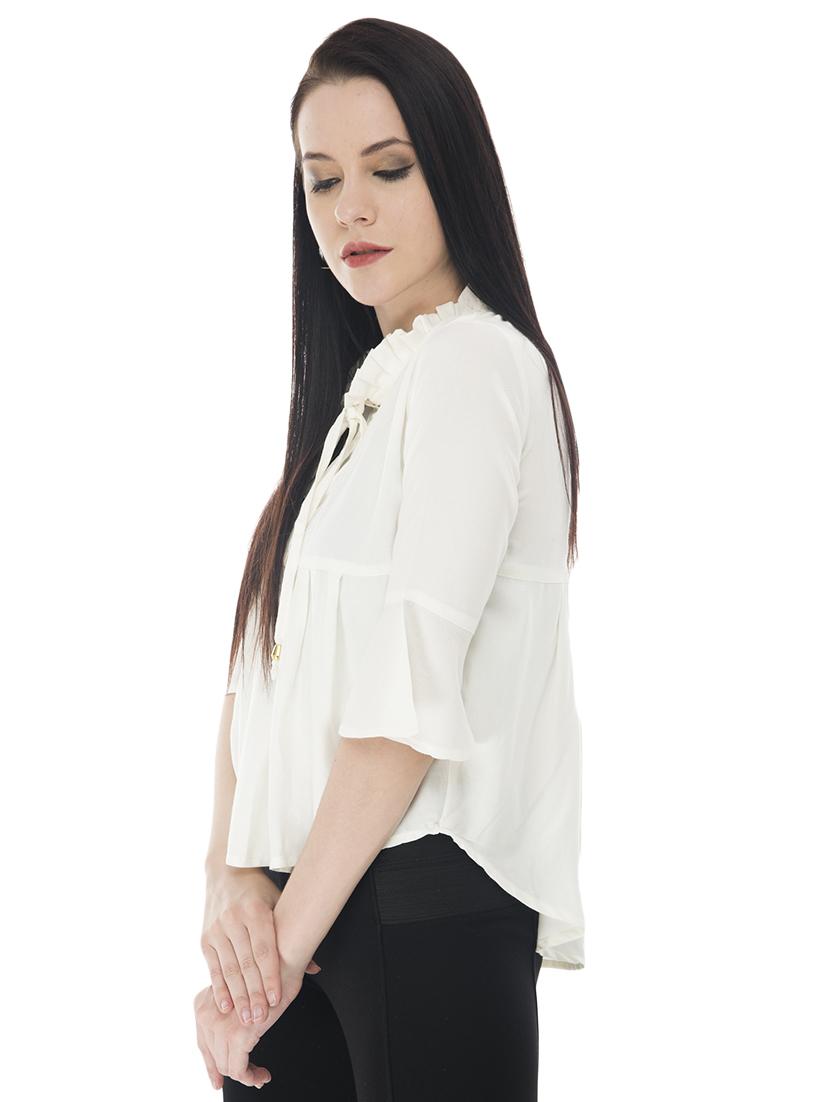 frill trim pleated high low top - 16695803 - Zoom Image - 2