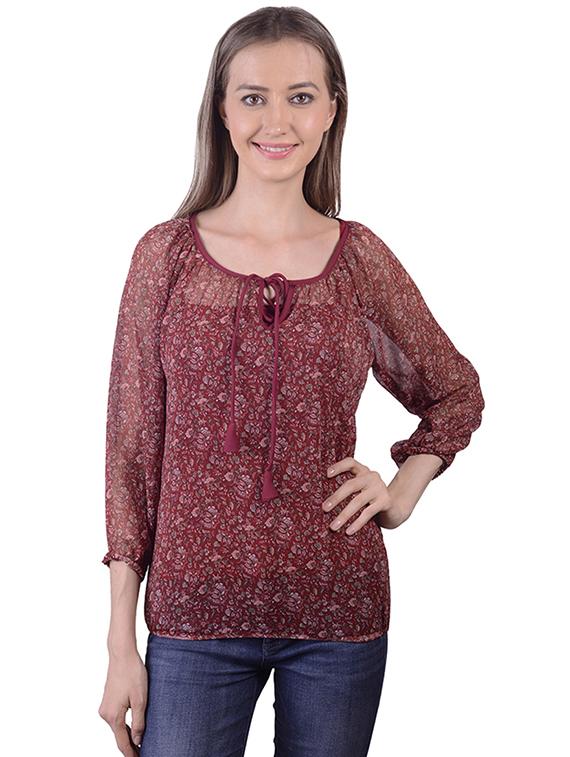 tie up neck floral blouson top - 16695813 - Zoom Image - 1