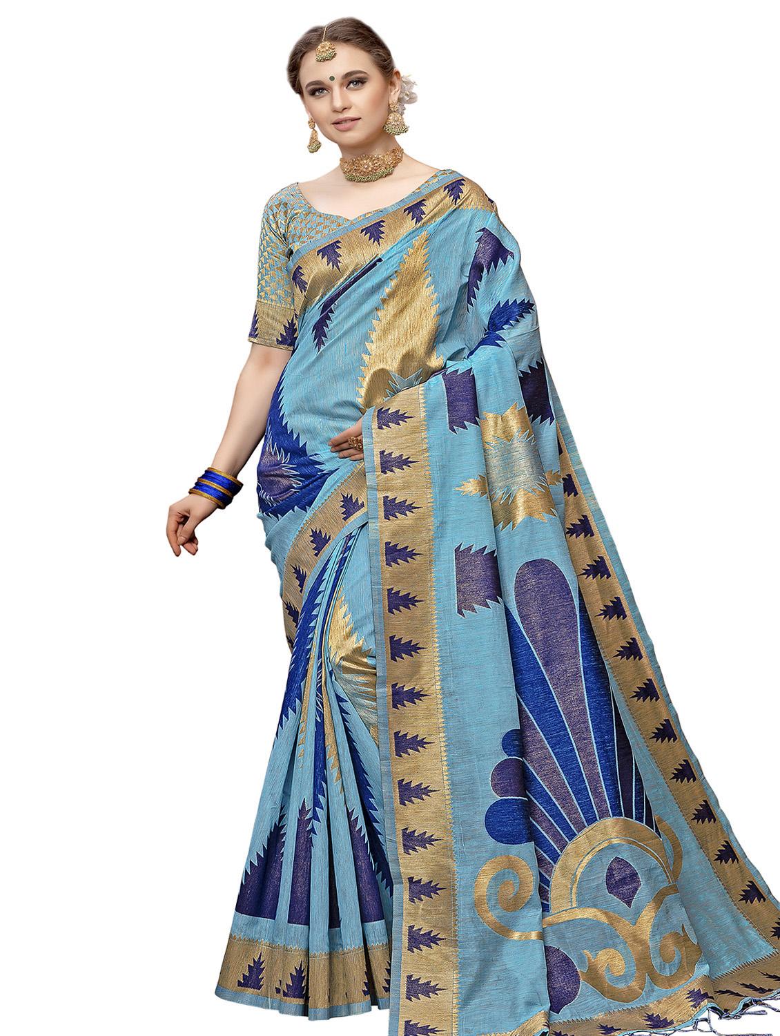 printed woven saree with blouse - 16696183 - Zoom Image - 1