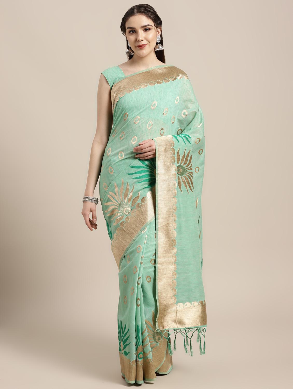 printed woven saree with blouse - 16696187 - Zoom Image - 1