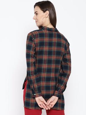 roll up sleeved plaid high low shirt - 16696211 - Standard Image - 3