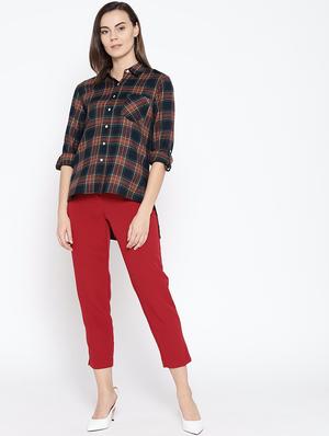 roll up sleeved plaid high low shirt - 16696211 - Standard Image - 4