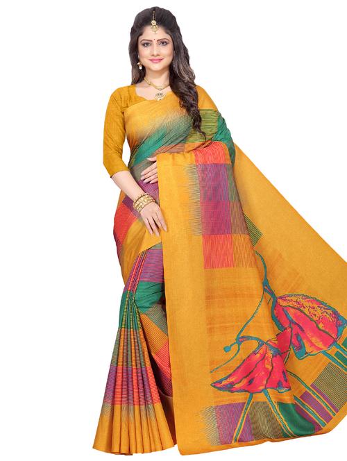contrast printed saree with blouse - 16696627 - Standard Image - 1