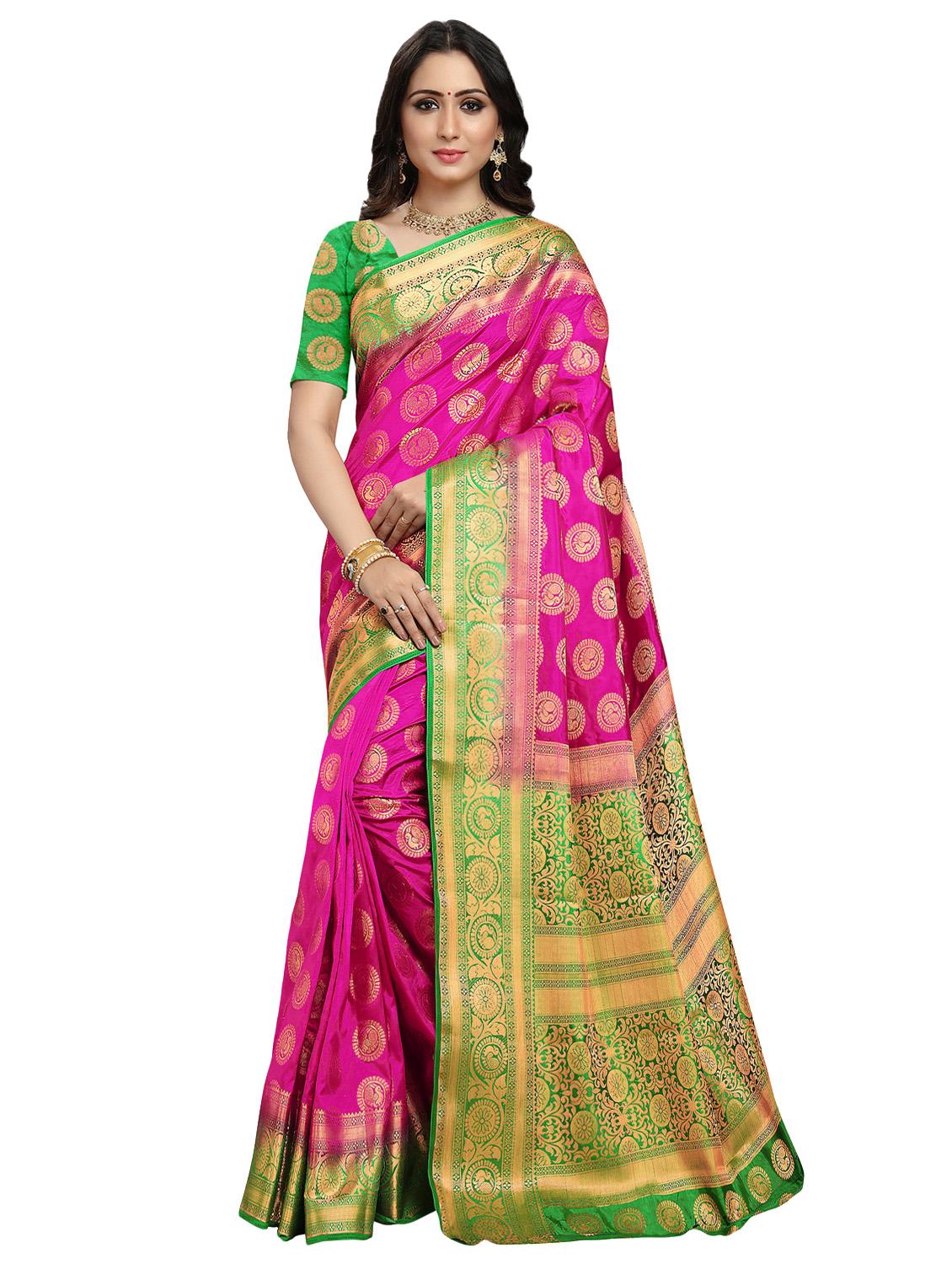 fuchsia cotton silk kanjivaram saree with blouse - 16696670 - Zoom Image - 1