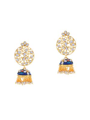blue gold plated jhumka earring - 16697897 - Standard Image - 3