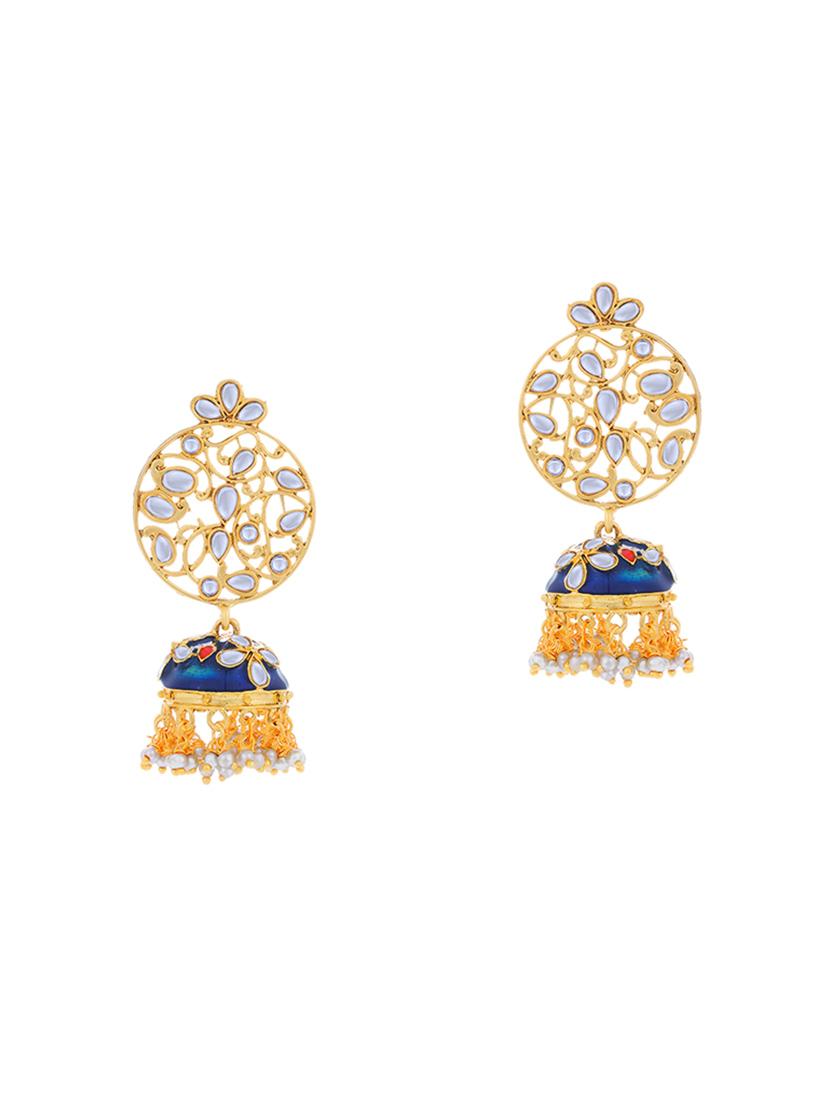 blue gold plated jhumka earring - 16697897 - Zoom Image - 3
