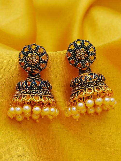 blue gold plated jhumka earring - 16697966 - Standard Image - 1