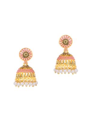 pink gold plated jhumka earring - 16697988 - Standard Image - 2
