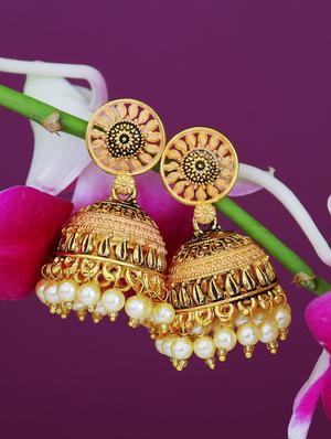 pink gold plated jhumka earring - 16697988 - Standard Image - 3