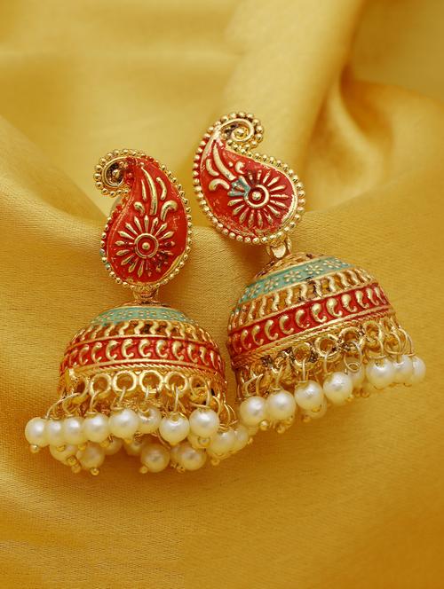 green gold plated jhumka earring - 16698033 - Standard Image - 1