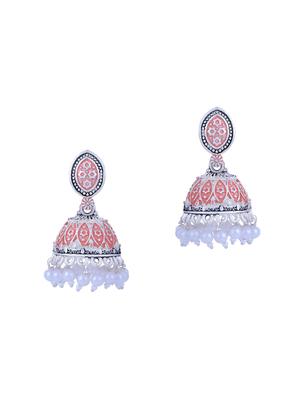 pink silver plated jhumka earring - 16698035 - Standard Image - 2