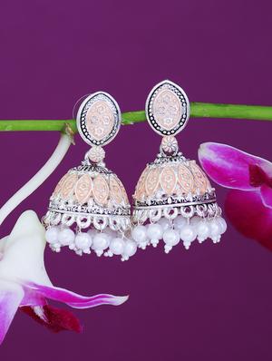 pink silver plated jhumka earring - 16698035 - Standard Image - 3