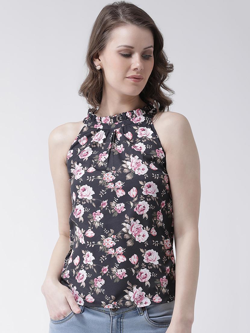 halter neck frill detail floral top - 16698790 - Zoom Image - 1