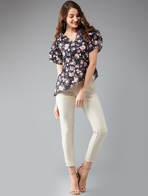overlap neck floral asymmetric top - 16698803 - Standard Image - 4