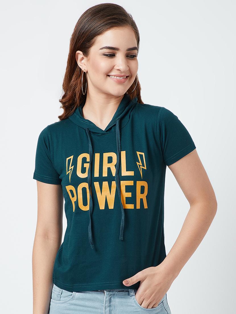 short sleeved quirky text hooded tee - 16699039 - Zoom Image - 1