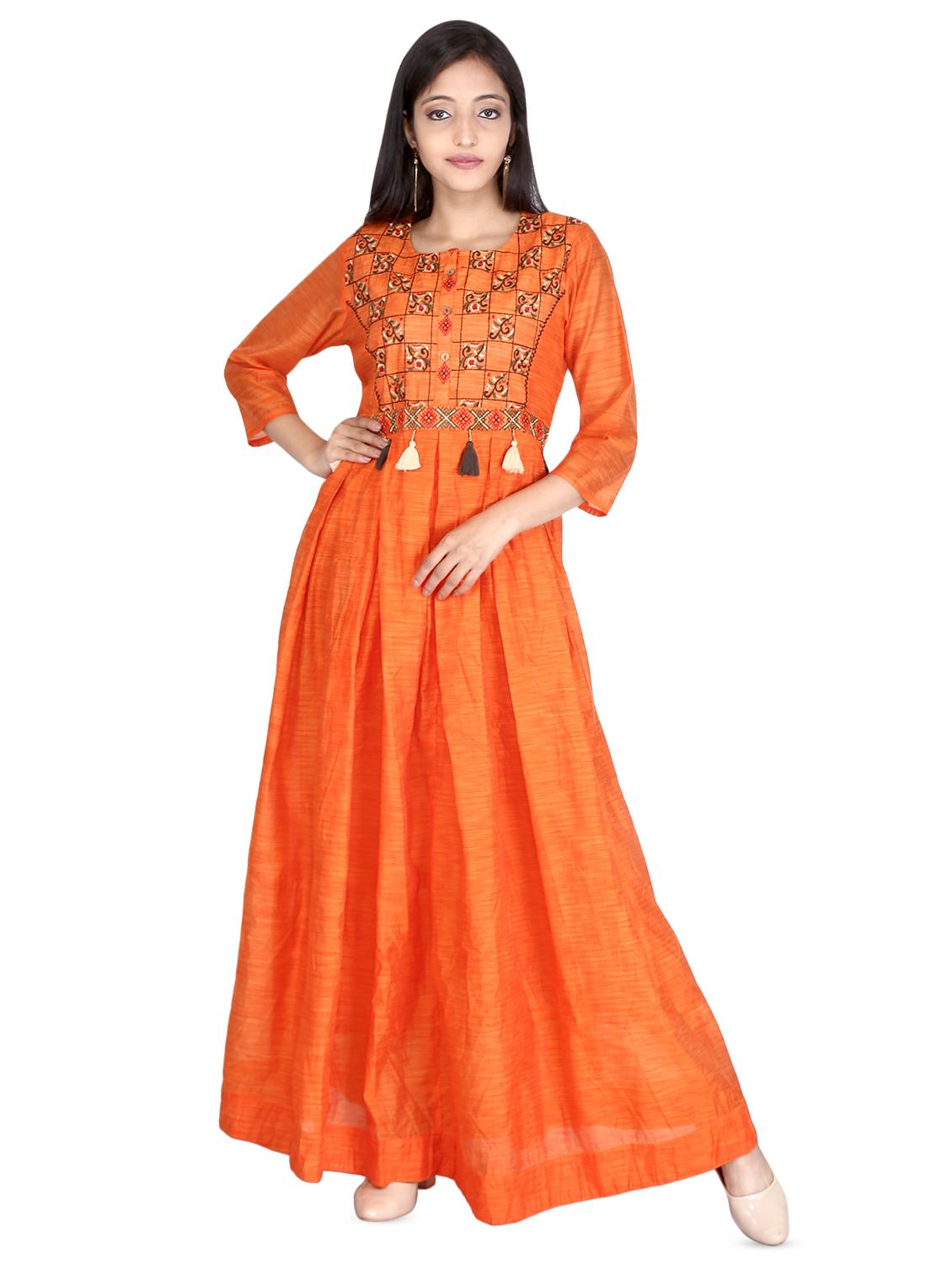 embroidered chanderi flared gown - 16699078 - Zoom Image - 1