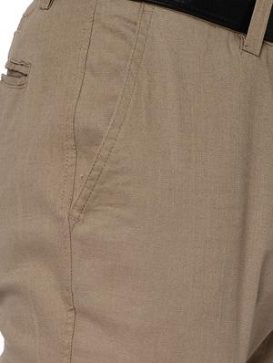 brown solid organic linen flat front casual trouser - 16699236 - Standard Image - 5