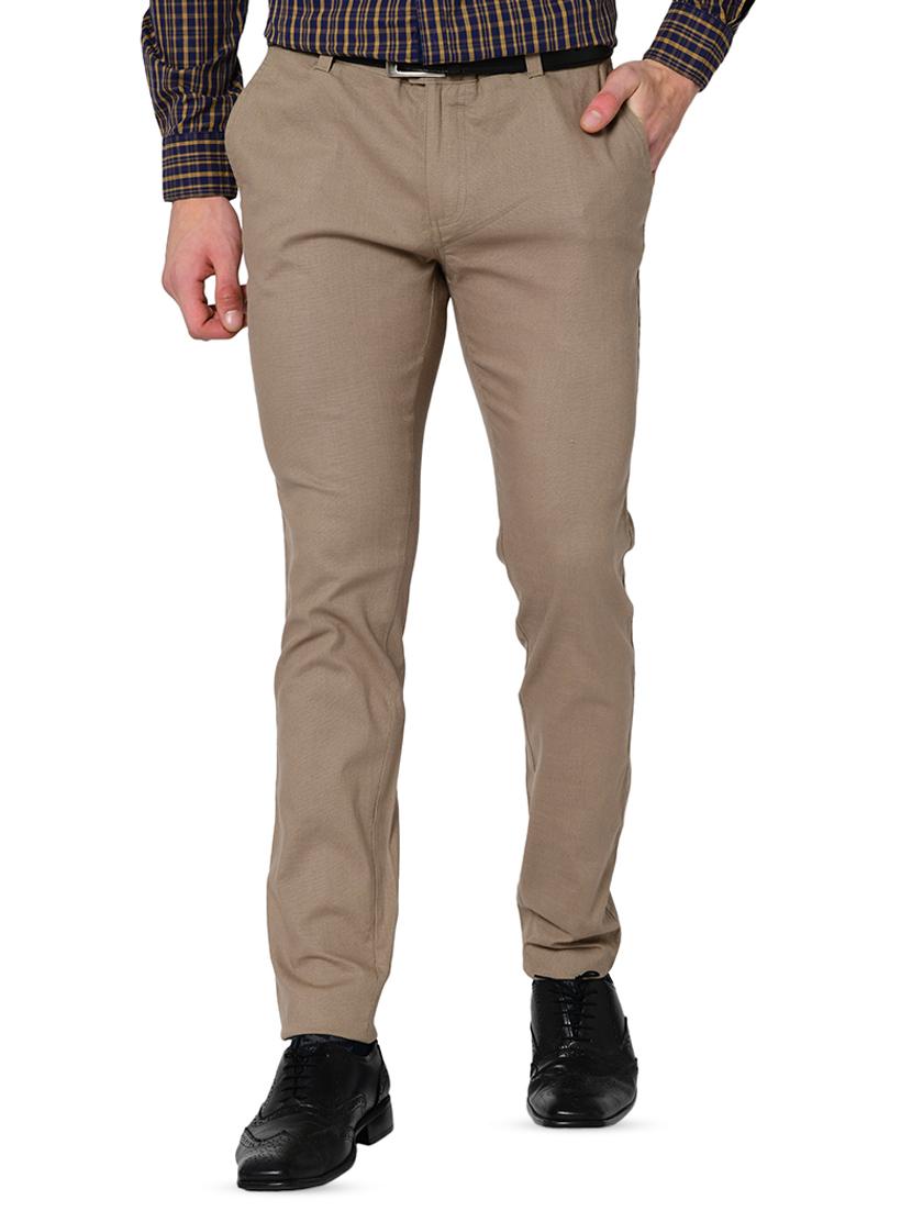 brown solid organic linen flat front casual trouser - 16699236 - Zoom Image - 1