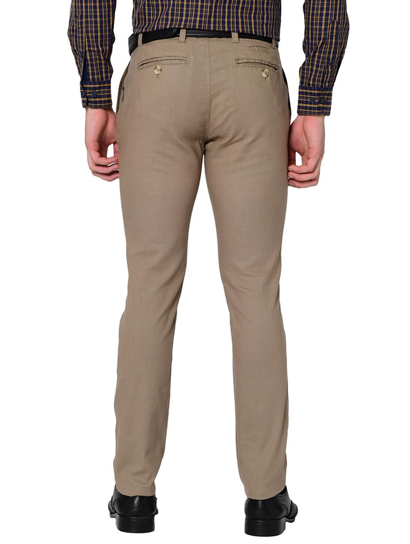 brown solid organic linen flat front casual trouser - 16699236 - Zoom Image - 3