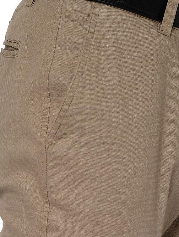 brown solid organic linen flat front casual trouser - 16699236 - Zoom Image - 5