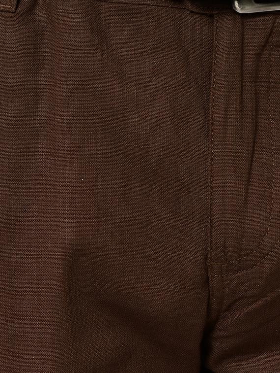 dark brown organic linen solid flat front casual trouser - 16699237 - Zoom Image - 5