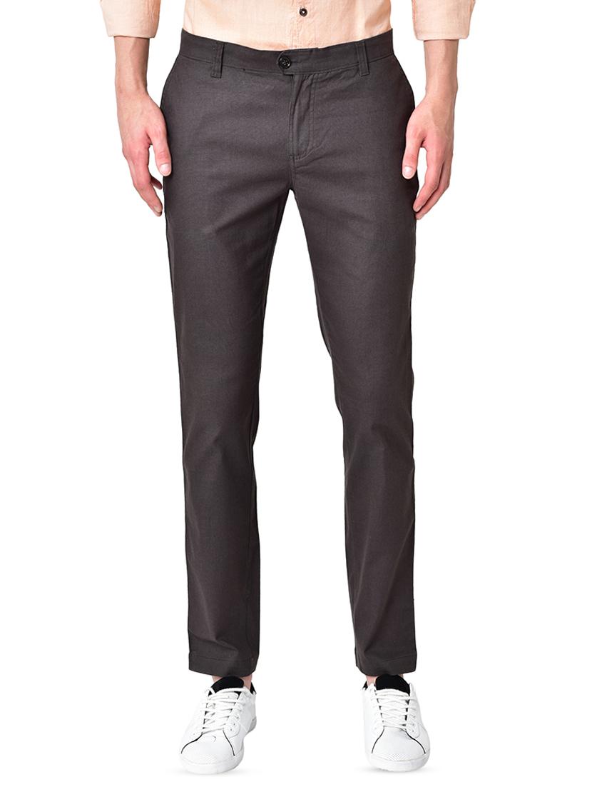 grey organic linen solid flat front casual trouser - 16699238 - Zoom Image - 1