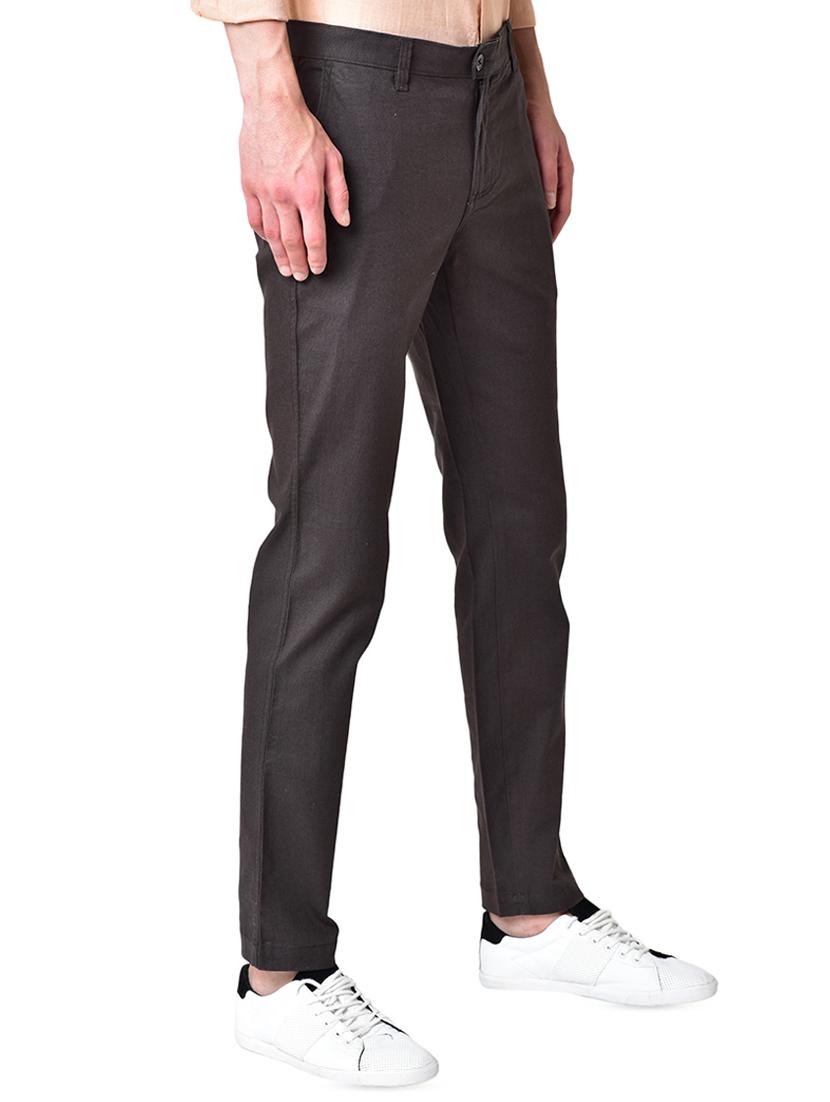 grey organic linen solid flat front casual trouser - 16699238 - Zoom Image - 2