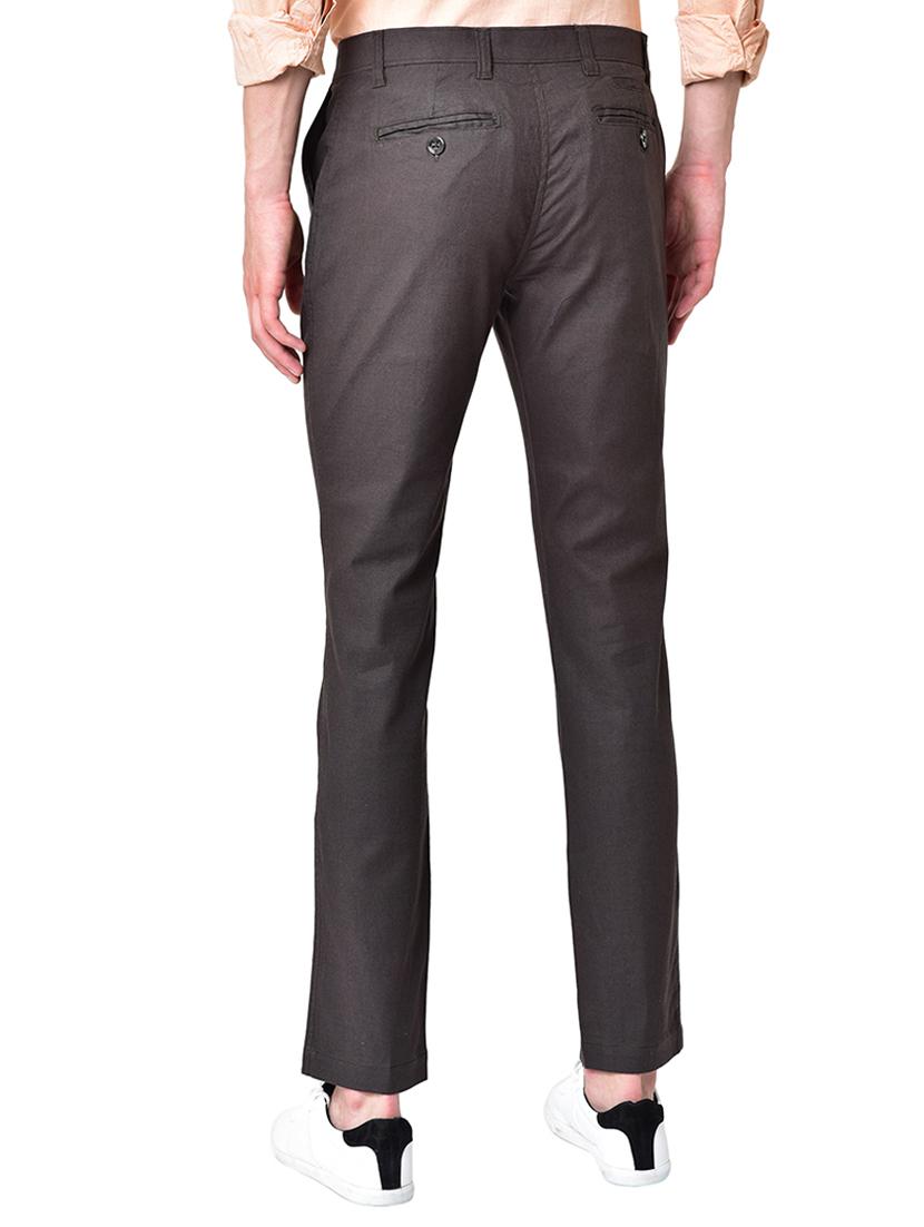 grey organic linen solid flat front casual trouser - 16699238 - Zoom Image - 3