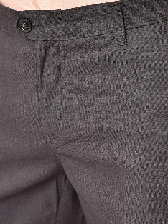 grey organic linen solid flat front casual trouser - 16699238 - Zoom Image - 5