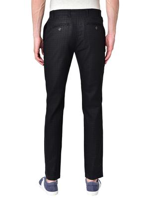 black organic linen checkered flat front casual trouser - 16699239 - Standard Image - 3